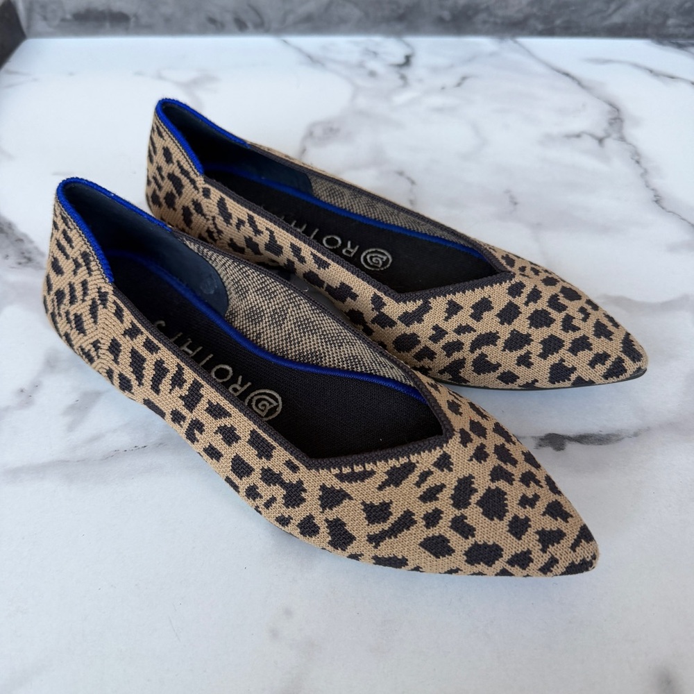 Like-New Rothy's The Point Flats in Tan Black Leopard Size 7.5